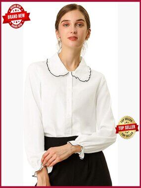 Peter Pan Collar Blouse Long Sleeve Button Down Work Shirt